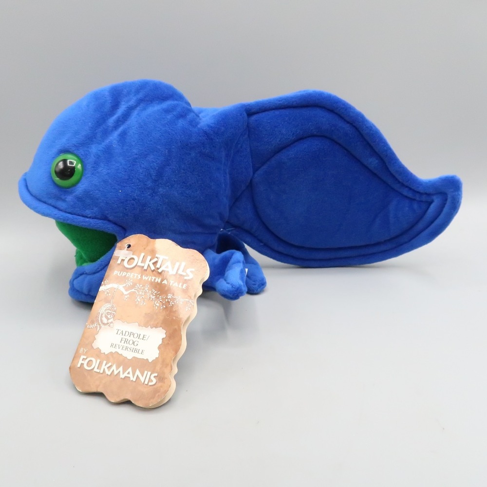 Vintage Folkmanis Reversible Frog / Tadpole Plush Stuffed Animal Hand Puppet